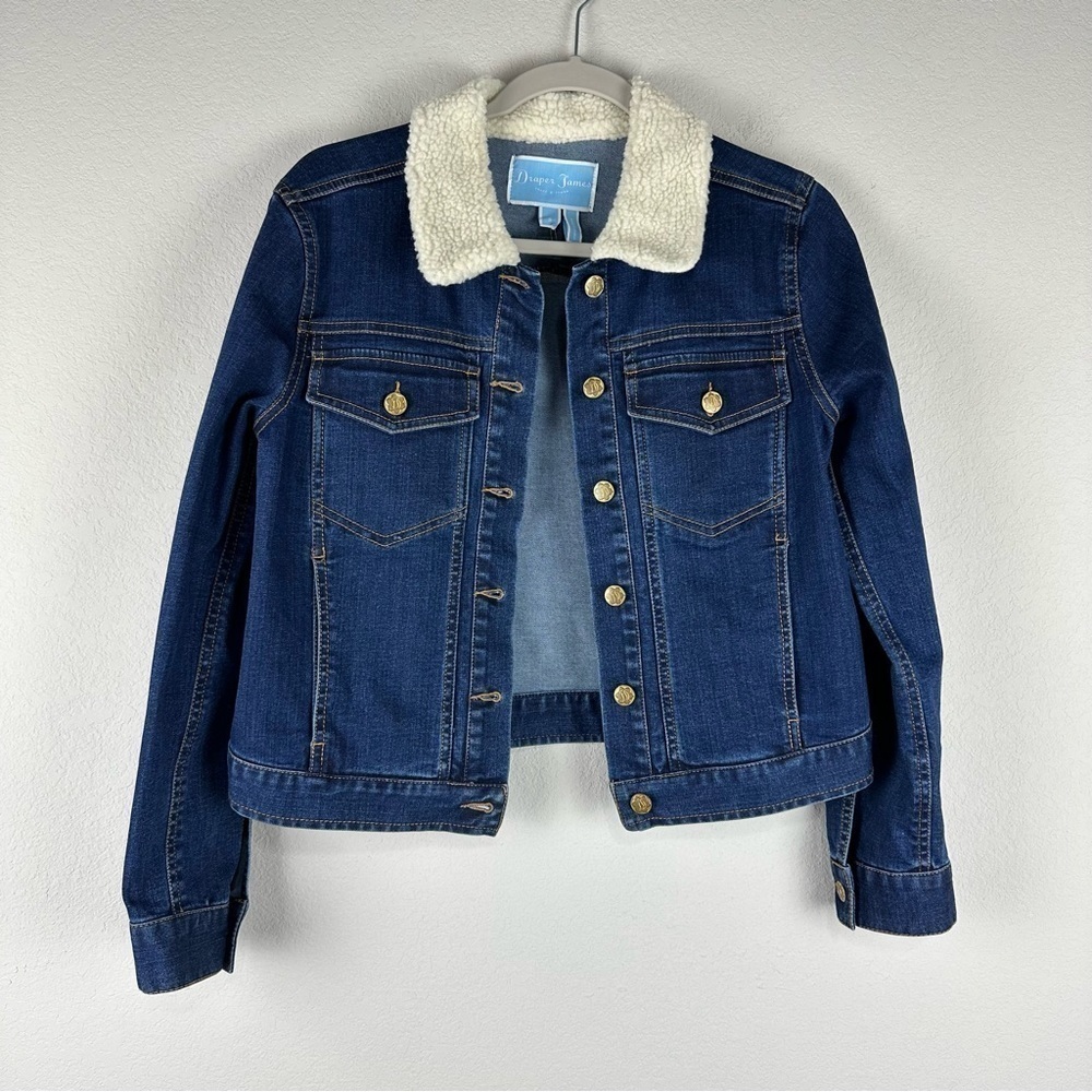 Draper James Denim Button Front Shearling Collar Jean Jacket Size Small